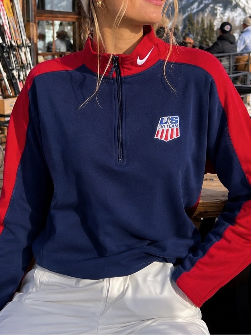 Vintage Nike USA Ski Team Quarter Zip Pullover Made in USA Red Navy